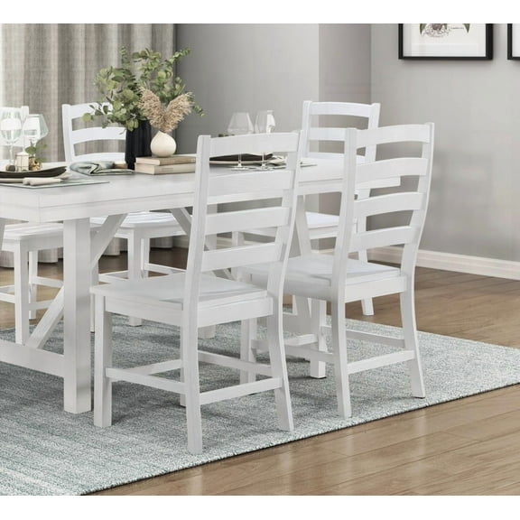 Contemporary 2-Piece Dining Chairs Set - Solid Wood with White Finish