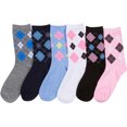 thumbnail image 2 of Sakkas Women's Fun Colorful Design Poly Blend Crew Socks Assorted 6-Pack - Pink Argyle - 9-11, 2 of 2