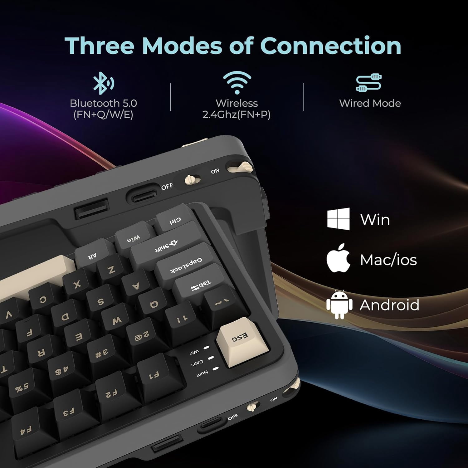 Rosewill Neon S96 Wireless Mechanical Keyboard, 98-Key Layout w/ Volume Knob, Bluetooth / 2.4GHz / USB-C, Hot-Swappable Blue Switches, RGB Backlit, 3750mAh Battery, Windows & macOS, Black