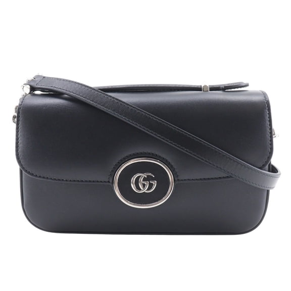 Pre-Owned Gucci Petit GG Shoulder Bag, Double G, 2-Way, 739722, Leather, Black, Flap, GG,...
