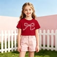 thumbnail image 2 of KHONTS Bowknot Cute Shirts for Girls Graphic Summer Shirt for Preppy Tshirt Summer Stylish Tops Red 140, 2 of 4