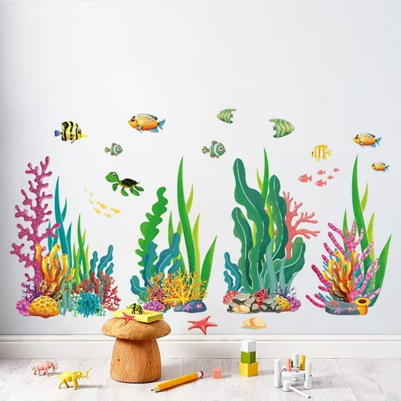 Under The Sea Wall Decals Coral Reef and Seaweed, Fish Kids Wall Stickers，Ocean Wall Decals Stickers, Undersea Decor Stickers, Underwater Sea Stickers for Nursery Living Room Office Peel and Stick