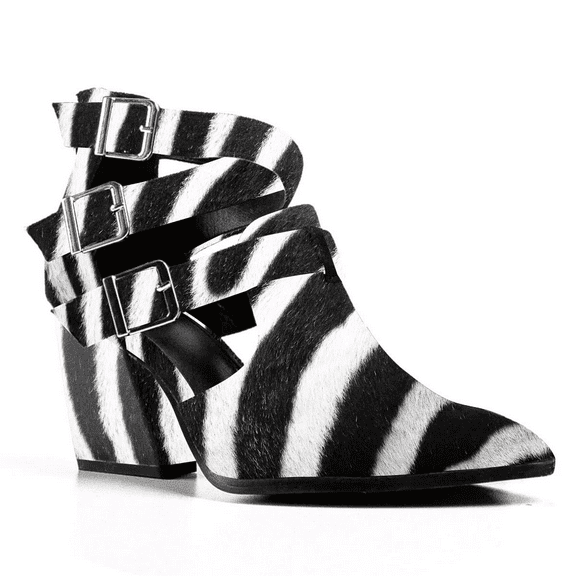 YDN Women Pointy Toe Cutout Ankle Boots Zippers Mid Chunky Heel Strappy Buckles Sandals Casual Dress Work Shoes Size 7 Zebra