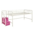 DHP Junior Metal Loft Bed with Storage Steps and Pink Curtain Set, Twin