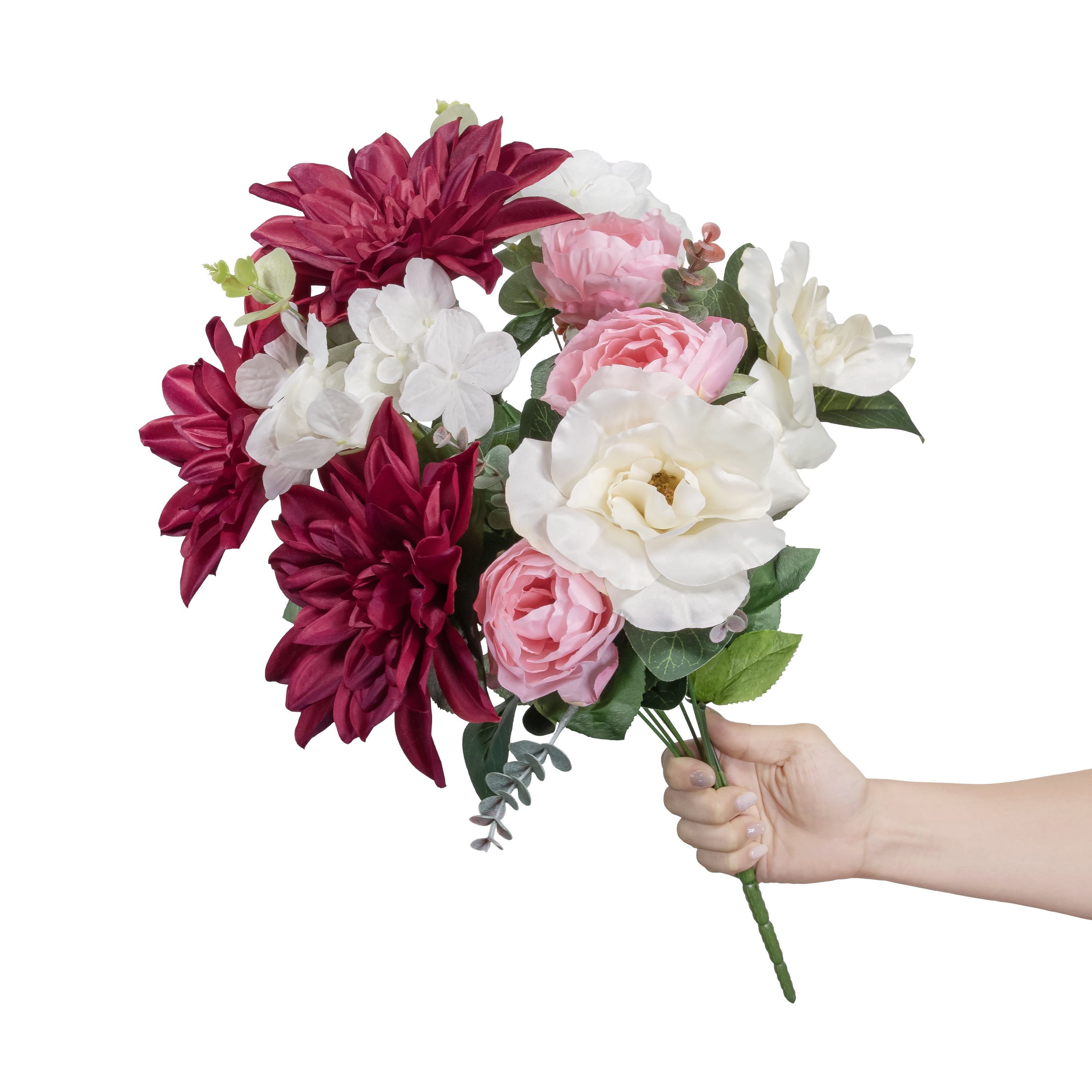 19-inch Artificial Silk Burgundy Dahlia & White Tea Rose Mixed Flower Bouquet, for Indoor Use, by Mainstays