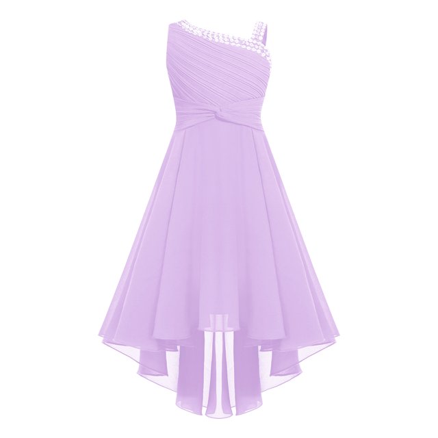 Miaeowve Robe Haute Basse à Sequins pour Filles Robe Sans Manches en Chiffon Froncée pour Mariage Bal Formel Lavande 8