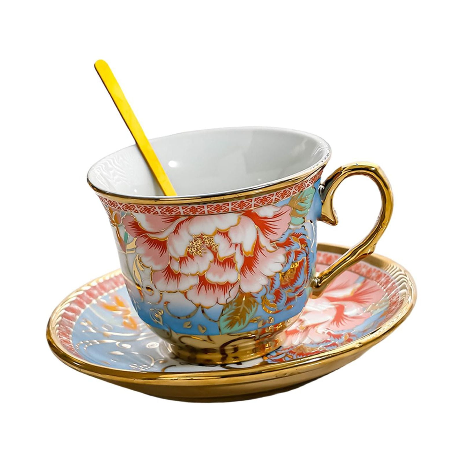 Esquirla Ceramic Coffee Cup and Saucer Cappuccino Mug Styling Glossy Elegant Afternoon Tea Cup Set Espresso Cup for Party Cafe Kitchen Rose