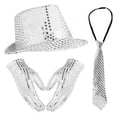 thumbnail image 1 of Wdgfv Men's Disco Stage Performance Sequin Hat Gloves Tie 3 Piece Set Glitter Concert Accessory, 1 of 5