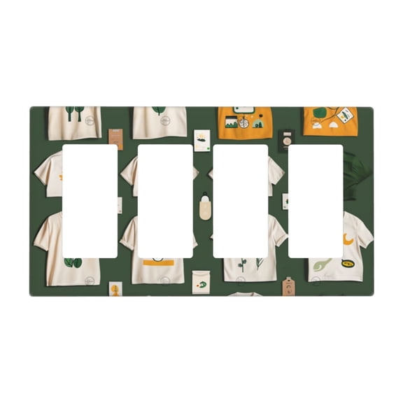 Hand Drawn Clothes Switch Cover Decorative Wall Plate / 4-Gang 4-Decor / Standard Size 4.5x8 in