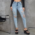thumbnail image 2 of Ladies Pants Spring Summer New Ripped High Rise Slim Jeans Thin Breathable Denim Pants Track Pants for Women Blue XL, 2 of 4
