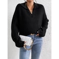 thumbnail image 6 of Women'S Fall Lapel Collar V Neck Long Sleeve Knit Comfy Loose Casual Pullover Sweater Jumper Top Black XL, 6 of 8