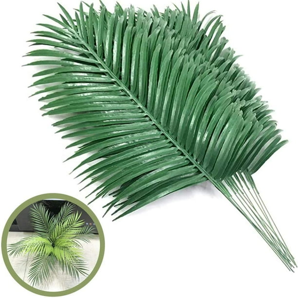 12 hojas de palmera artificiales, hojas de palmera falsas, hojas de palmera grandes tropicales, plantas verdes para fiestas hawaianas, fiestas en la jungla, decoraciones con hojas de palmera grandes