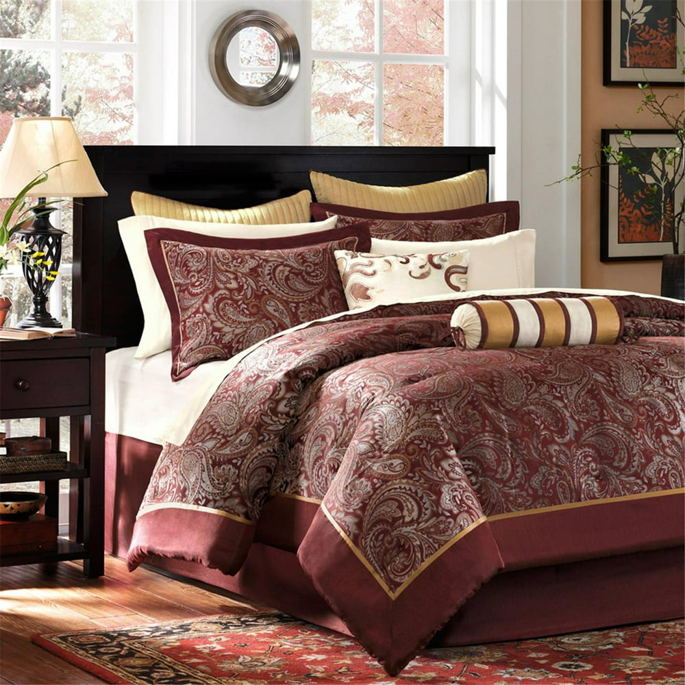 12Piece Luxury Comforter Set in Red Jacquard, California King