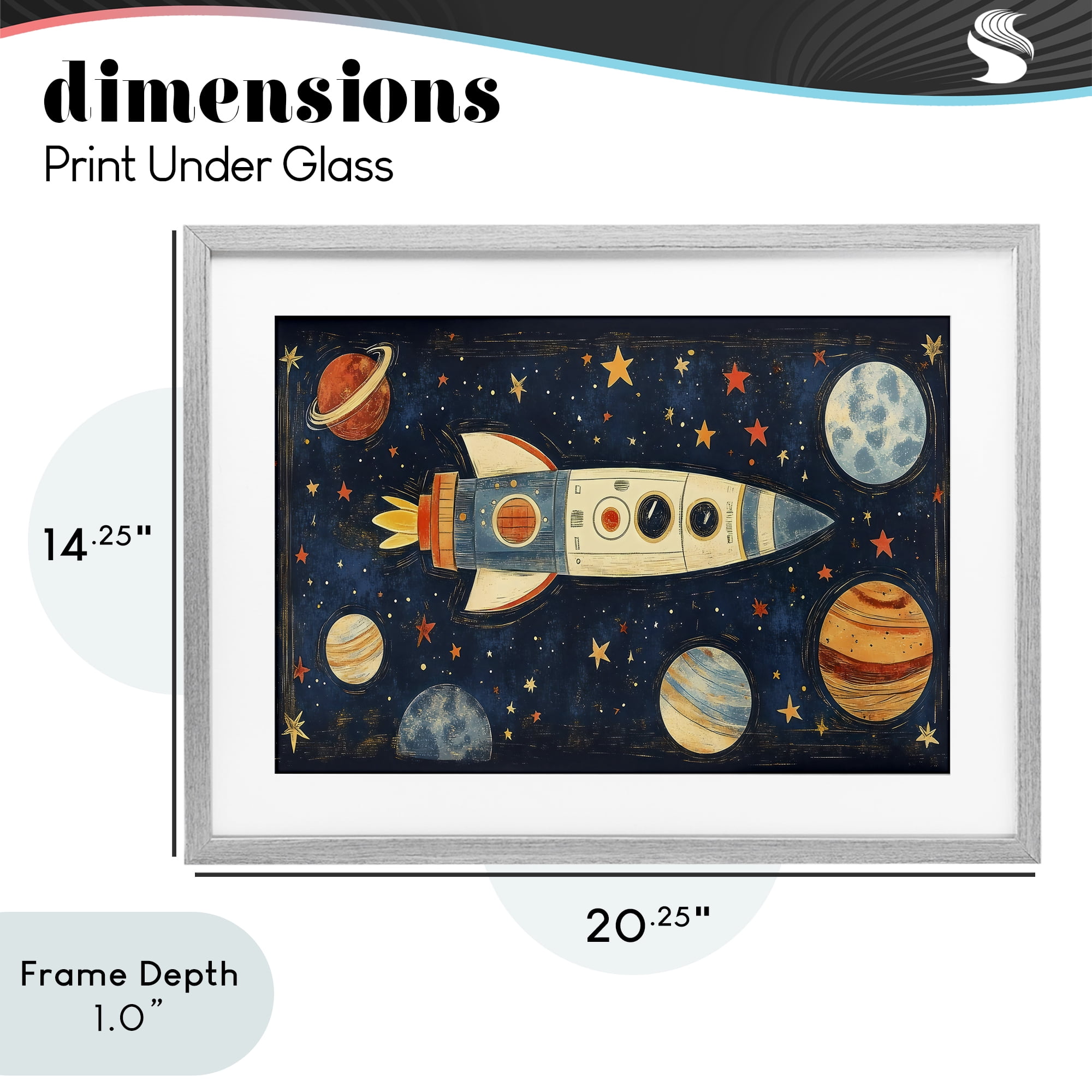 Stupell Industries Retro Rocket & Planets Gray Framed Print Under Glass, design by Creative Studio