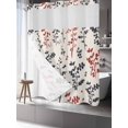 thumbnail image 3 of No Hook Shower Curtain with Snap-in Liner, Grey Red Botanical Waterproof Fabric Bathroom Curtains, Rustic Country Spring Floral Summer Leaf Bath Curtains & Mesh Top Window Standard 72''x72'', 3 of 9
