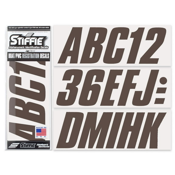 STIFFIE Shift Brown 3" ID Kit Alpha-Numeric Registration Identification Numbers Stickers Decals for Boats & Personal Watercraft