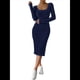 thumbnail image 2 of Vestido de Otoño para Mujer, Larga, Cuello Cuadrado, Tejido, Midi, para Playa, Resort, con Abertura, Maxivestido Ajustado. Azul Real M, 2 of 7