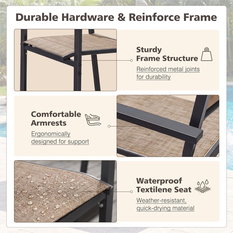 Vineego 6 Pack Stackable Patio Dining Chairs, Brown Breathable Textilene Outdoor Chairs with Armrest, Weather Resistant for Yard