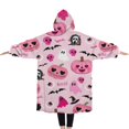thumbnail image 2 of Oversized Wearable Blanket Hoodie,Halloween Pink Spooky Hearts and Ghosts Sherpa Blanket Hoodie with Super Pockets,Super Warm Fuzzy Pullover for Women & Men, 2 of 6