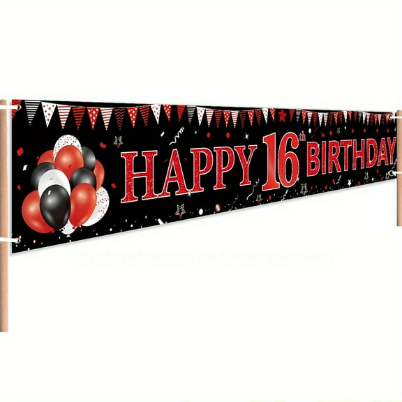 78.8x 17.8inch HAPPY 16th Birthday Colorful Balloons and Flags Outdoor Party Banner, Durable Yard Sign Celebration, Birthday Wedding Graduation Holiday Decoration.