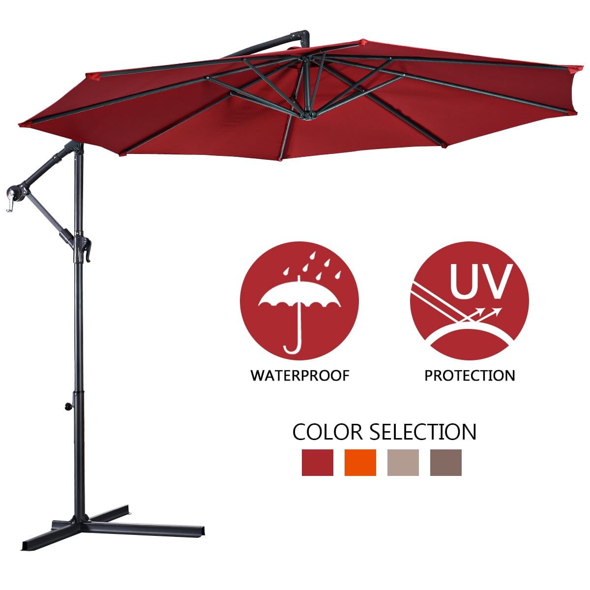 Gymax 10' Hanging Umbrella Outdoor Patio Market Banana Umbrella Offset Wine Red