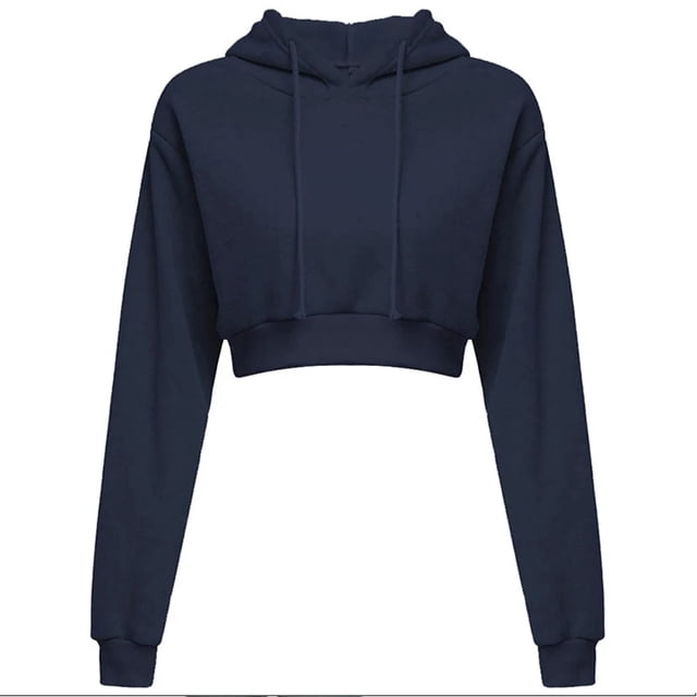 Pull Sportif à Manches Longues Décontracté Nombril Ouvert Sweat à Capuche Solide Pull Court