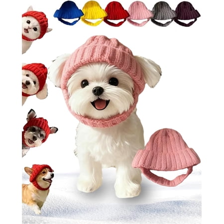 Red Wool Knit Dog Beanie with Ear Flaps &ndash; Warm Winter Hat for Small Dogs Adjustable Soft Knitted Pet Cap with Ear Warmers Holiday Costume