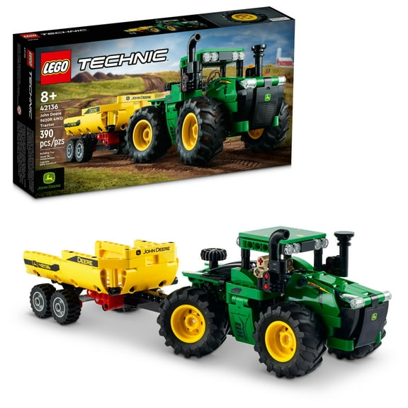 LEGO Technic John Deere 9620R 4WD Tractor Toy 42136 Building Toy - Collectible Model with Trailer, Featuring Realistic Details, Construction Farm Toy for Kids Ages 8 
