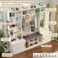 thumbnail image 4 of Blotout 86.6'' Wide LED Farmhouse Hall Tree with Bench and Shoe Storage, Entryway Bench with Coat Rack, 3-Color LED Mirror, Shoe Shelves & Umbrella Holder, Extra-Large Mudroom/Hallway Storage, 4 of 10