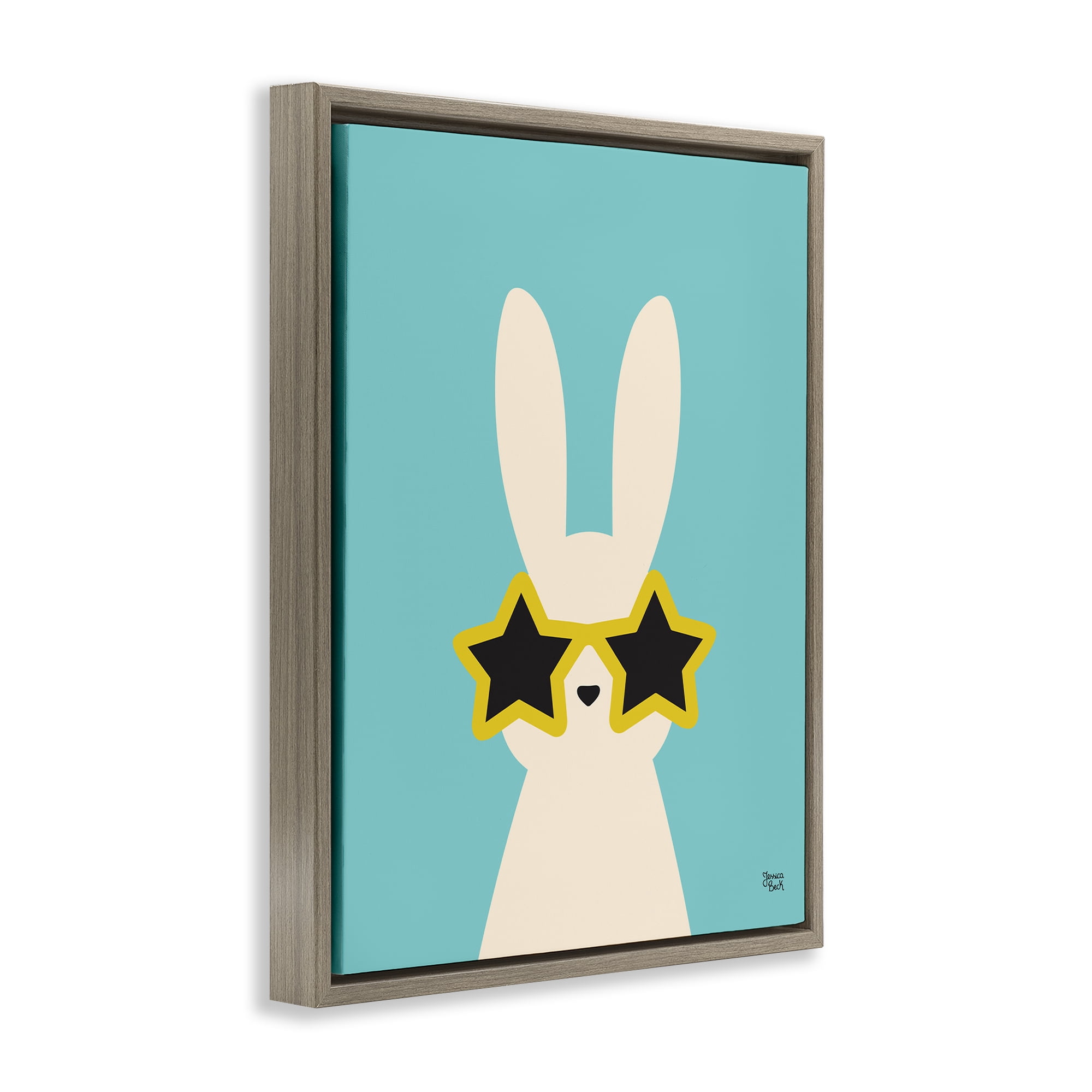 Stupell Industries Rabbit & Star Sunglasses Animals Painting Brown Floater Framed Canvas Art Print Wall Art, 25 x 31
