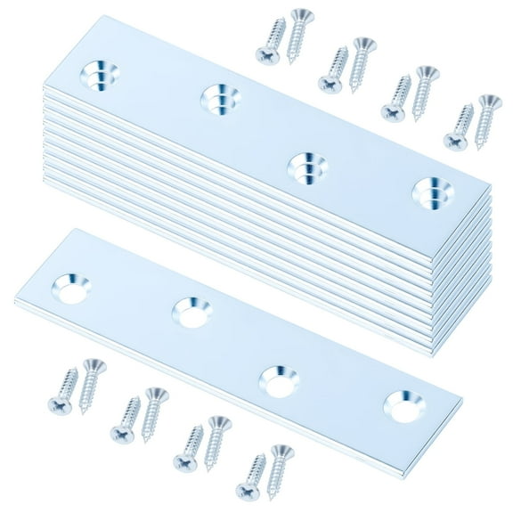 WellMade 3 Inch Heavy Duty Mending Plates 10Pcs - Zinc Plated Steel Straight Repair Plate Brackets for Wood Furniture, Cabinet, Bed Frame & Door Reinforcement