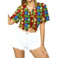 thumbnail image 2 of HAPPY BAY Button Down Shirt for Women Floral Summer Beach Party Blouse Shirt V Neck Blouses Short Sleeve Vacation Dress Hawaiian Shirts for Women S Tropical, Red, 2 of 6