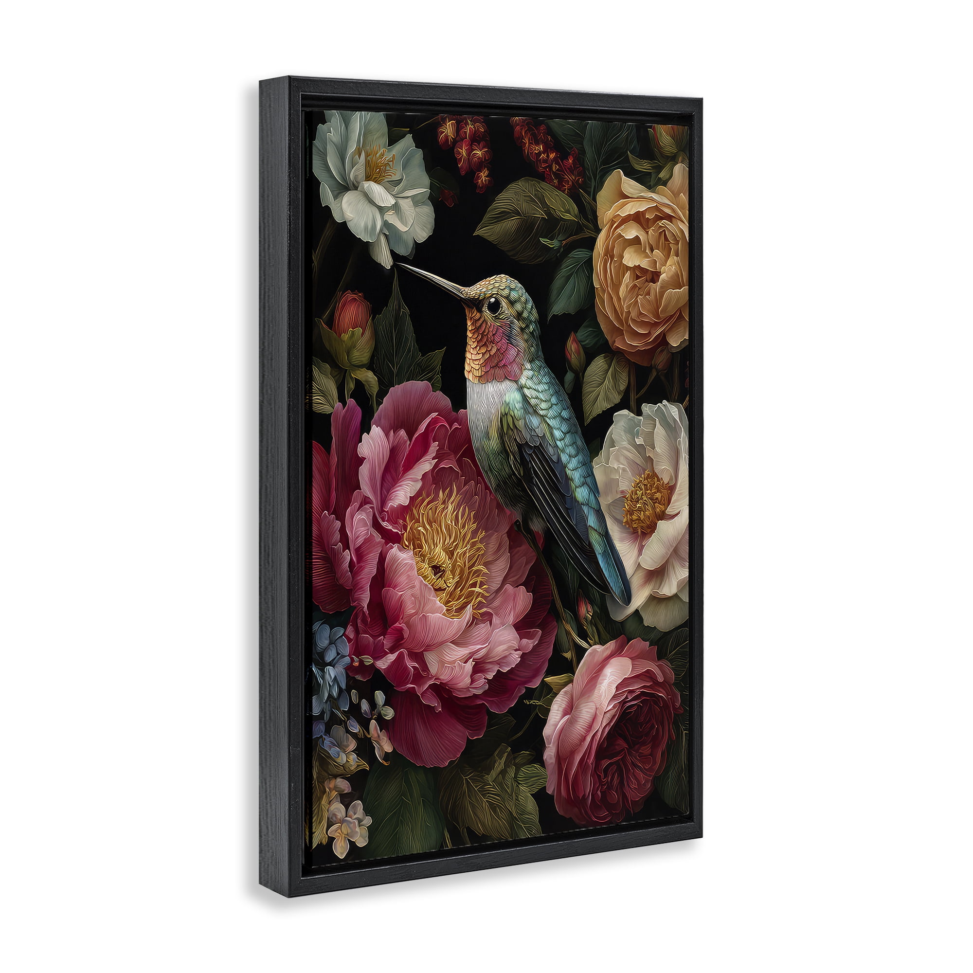 Stupell Industries Hummingbird & Lush Blooms Black Framed Floater Canvas Wall Art, design by The Wands Want