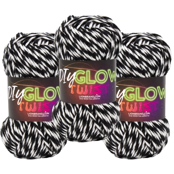Lion Brand Yarn DIY Glow Twist Black 196-209BH Medium Polyester 3 Pack