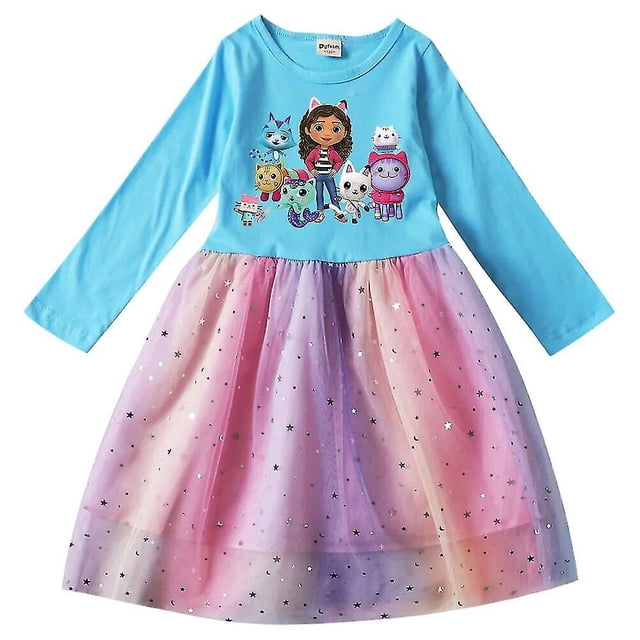 Gabby Cats Robe pour Bébé Fille Enfants Gabby Vêtements de Maison de Poupée Carnaval Cosplay Costume Enfants Robe Décontractée à Manches Longues avec Sac