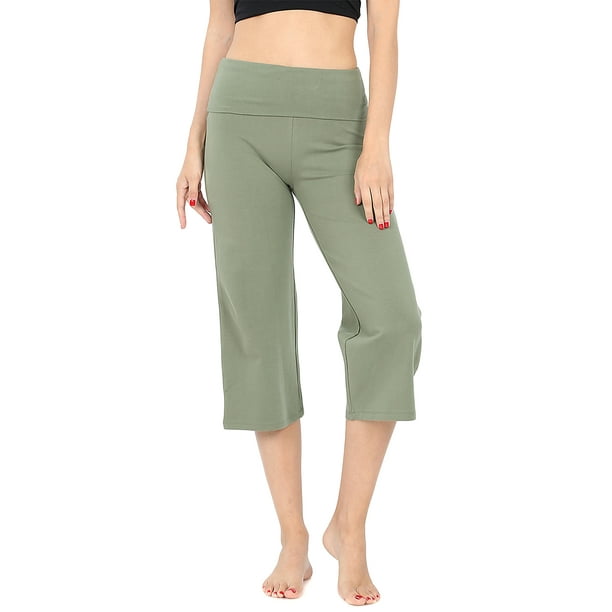 Zenana Women & Plus Size Fold Over Capri Lounge Cotton Yoga Pants (LT