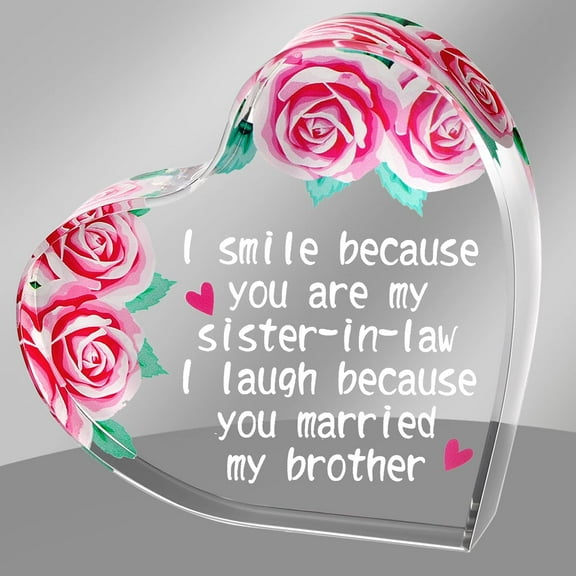 Funny Sister in Law Gift Christmas Acrylic Heart Keepsake for Sister Heart Shape Decorative Signs Plaques Office Desk Paperweight Decor Birthday Wedding Gift for Sister in Law (Heart)