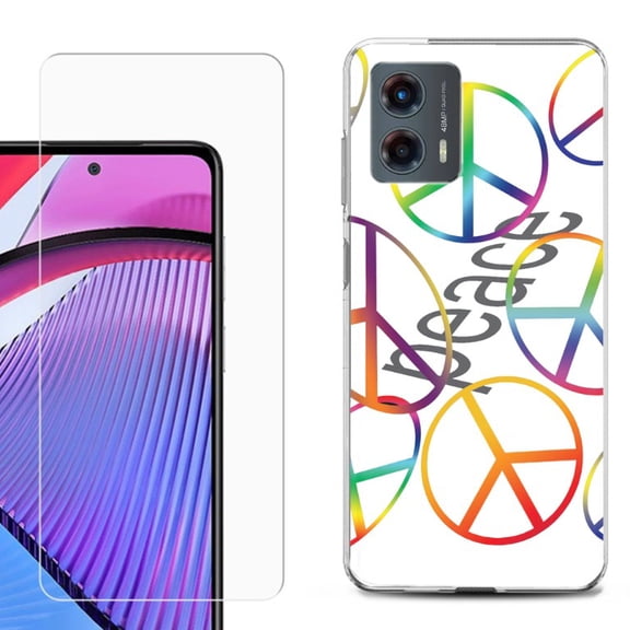 OneToughShield ® Compatible with Motorola Moto G 5G 2023, Shockproof Phone Case, with Tempered Glass Screen Protector - Colorful Peace