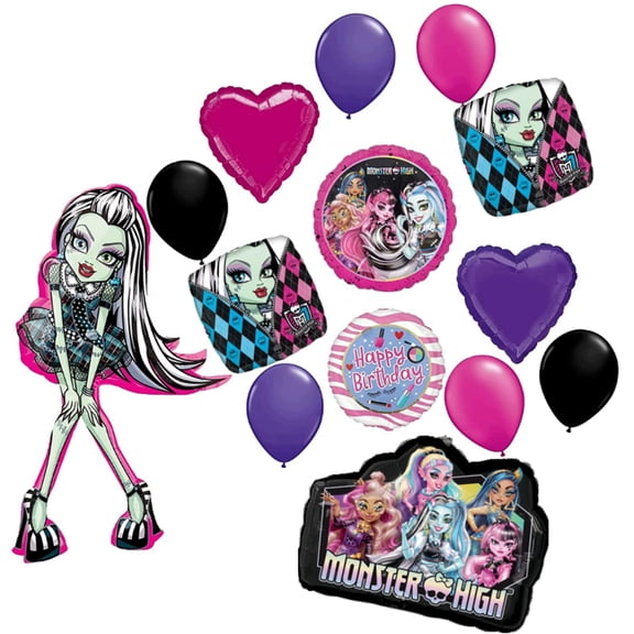Monster High Party Supplies Skullete Badge and Frankie Stein Birthday Balloon Bouquet Decoration