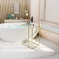 thumbnail image 6 of C Shaped End Side Table Set of 2,Couch Sofa Table for Small Space,Tempered Glass Snack Side Table with Metal Frame for Living Room, Bedroom, Bedside, Modern Style, Gold, 6 of 9