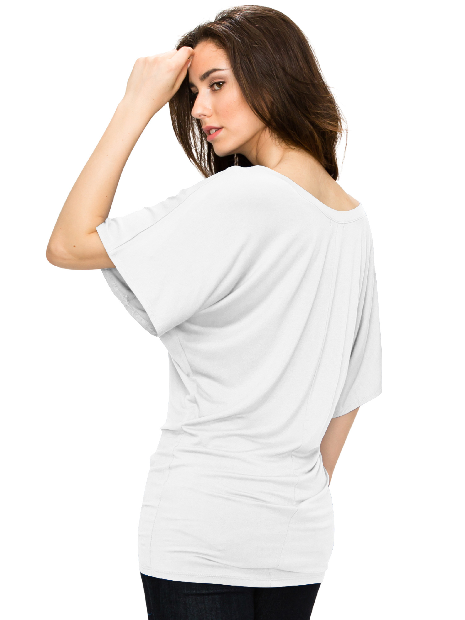 Made by Johnny Women's Boat Neck Short Sleeve Dolman Drape Top S WHITE - image 4 of 6