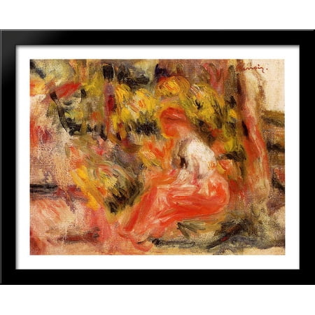 Young Girl Seated in a Garden 36x28 Large Black Wood Framed Print Art by Pierre Auguste Renoir