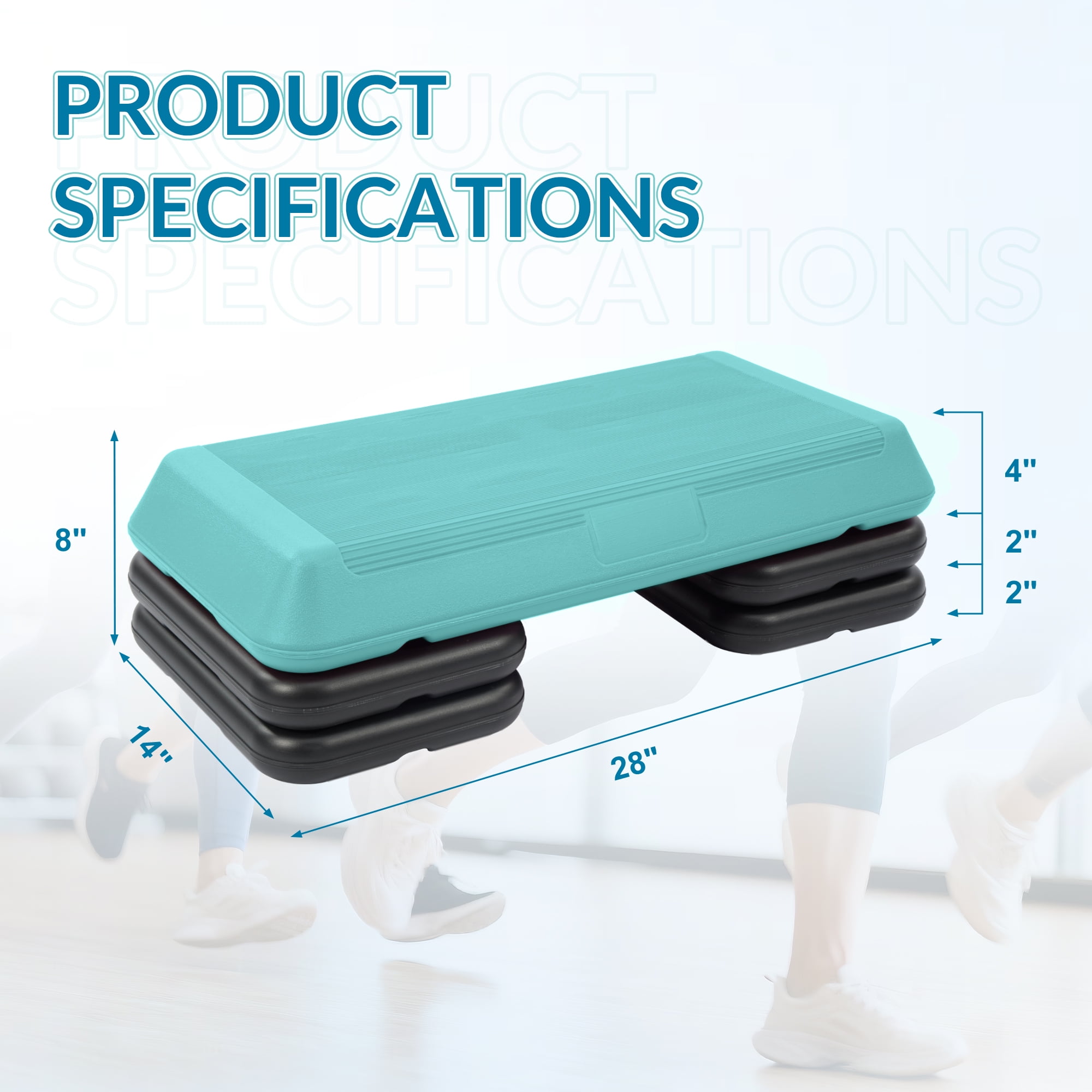 Signature Fitness Adjustable Aerobic Step Platform with 4 Risers, Non-Slip Stepper for Home Gym Workouts – 16", 28", 43", Pink/Blue/Gray