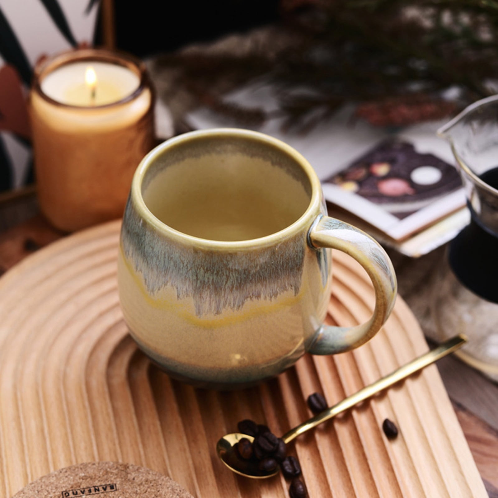 Espresso cup, coffee cup, color gradient, coffee mug with spoon, porcelain mug, thick-walled handle cup, tea cup, milk mug, gift for girls and men, 500 ml