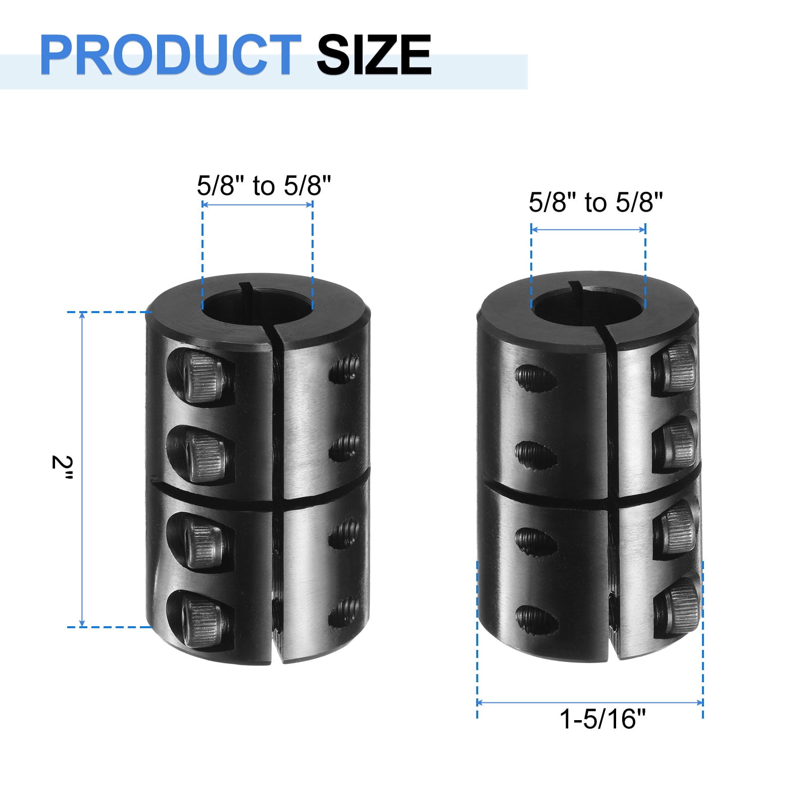 Uxcell Shaft Coupling, 5/8" to 5/8" Bore, 1-5/16" OD, 2" Length, Black Oxide Rigid Single Split Clamping Coupling with #10-32 x 1/2" Set Screws for 3D Printers Motor Wheel