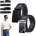 thumbnail image 1 of Cinturon Hebilla Automatica, 2pcs Cinturones Hombre Piel, Negro y Marrón con Hebilla Automática, Cortable, Elegante y Clásico, Cinturón de Cuero para Trabajo Casual de Negocios, 1 of 4