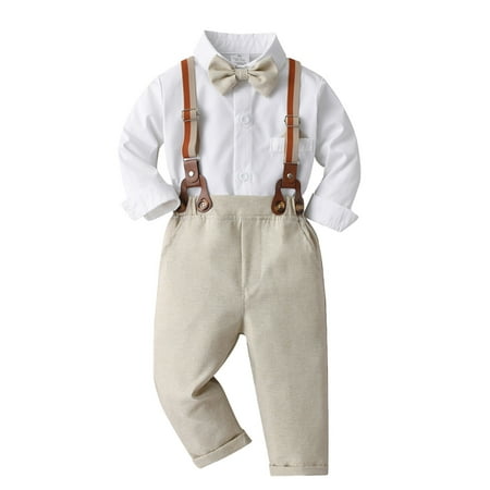 

Zkozptok Infant Baby Boy Clothes Suit 6-48M Toddler Kid Long Sleeve Bow Shirt and Suspenders Pants Sets 2 PCS