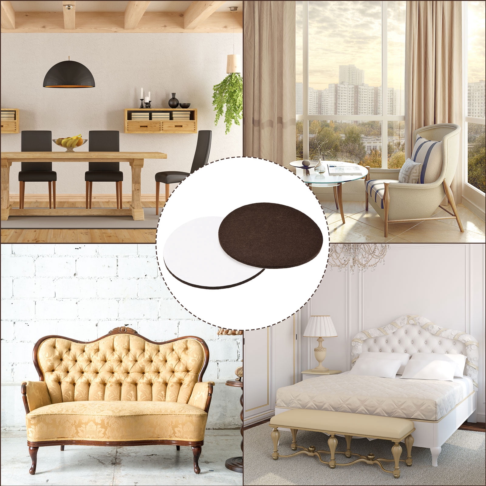Uxcell Felt Furniture Pads 150mm Dia Self-stick Anti-scratch Floor Protector Brown 16 Pads