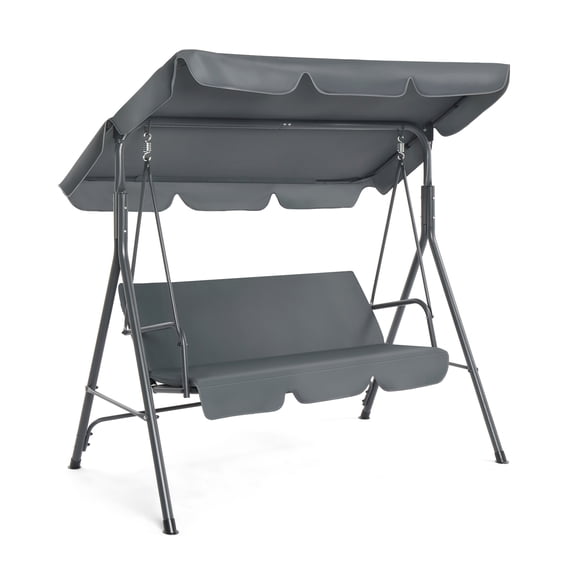 Zimtown Outdoor Porch Swing 3-Seat Canopy Patio Converting Swing Hammock Swing Chair Gray