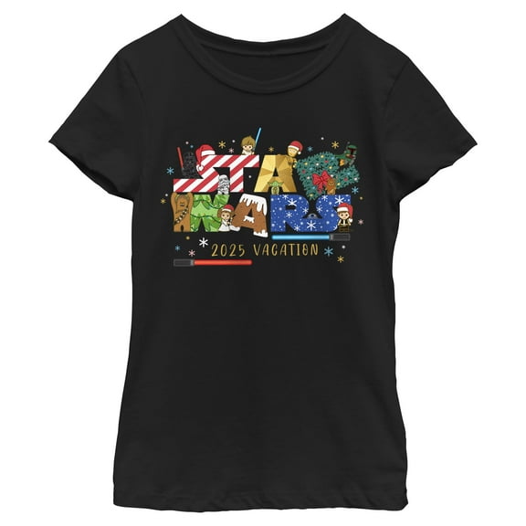 Girls Star Wars Happy Holidays 2025 Vacation T Shirt